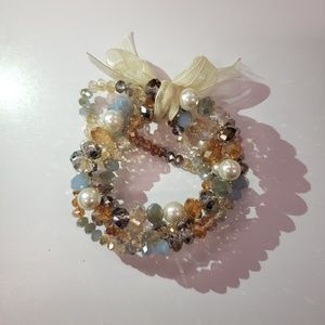 Colorful beaded and ribbon bracelet